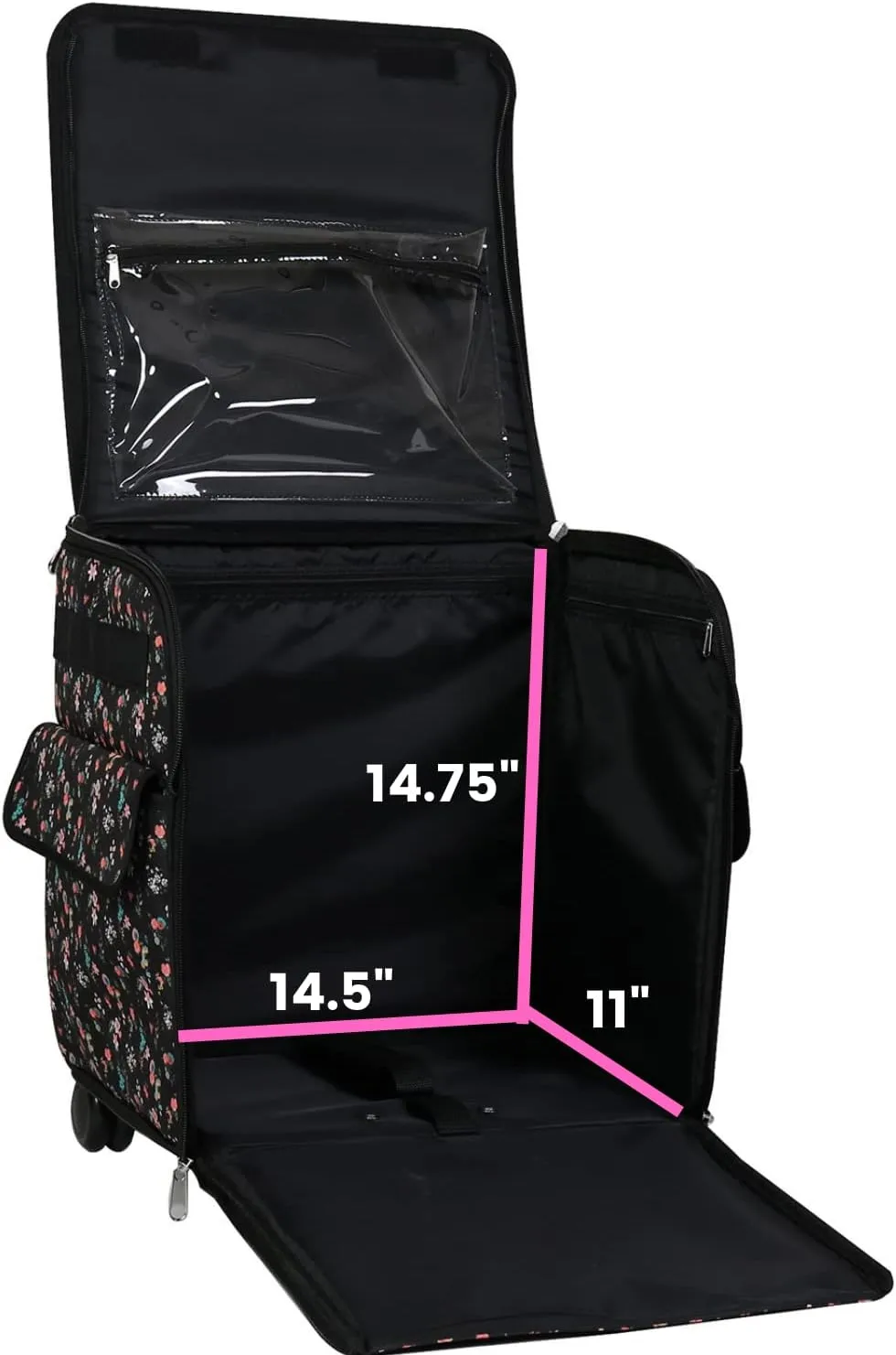 Everything Mary Serger Machine Rolling Storage Case, Black Floral - Carrying Bag For Overlock Machines - For Brother, Singer, & Juki Sergers - Organizer Tote For Sewing Thread & Supplies