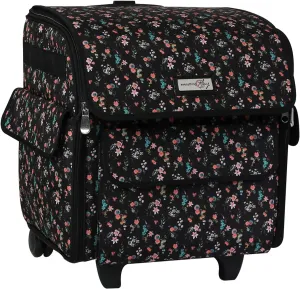 Everything Mary Serger Machine Rolling Storage Case, Black Floral - Carrying Bag For Overlock Machines - For Brother, Singer, & Juki Sergers - Organizer Tote For Sewing Thread & Supplies