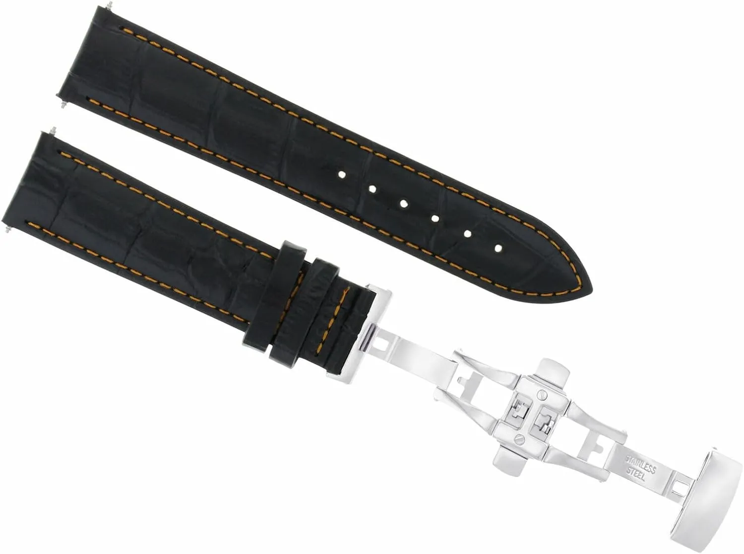 Ewatchparts 19mm Leather Watch Band Strap Deployment Clasp Compatible With Vacheron Constantin Watch Black With Orange Stitching