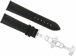 Ewatchparts 19mm Leather Watch Band Strap Deployment Clasp Compatible With Vacheron Constantin Watch Black With Orange Stitching