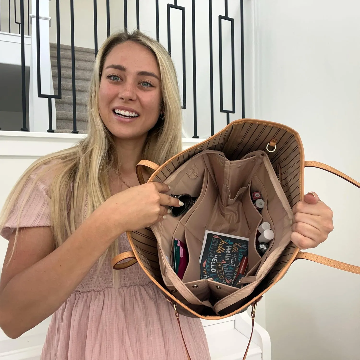 Exclusive Zippered Purse Organizer Insert For Handbags, Shaper For Speedy, Neverfull, On The Go & Graceful Totes (Extra Jumbo, Tan)