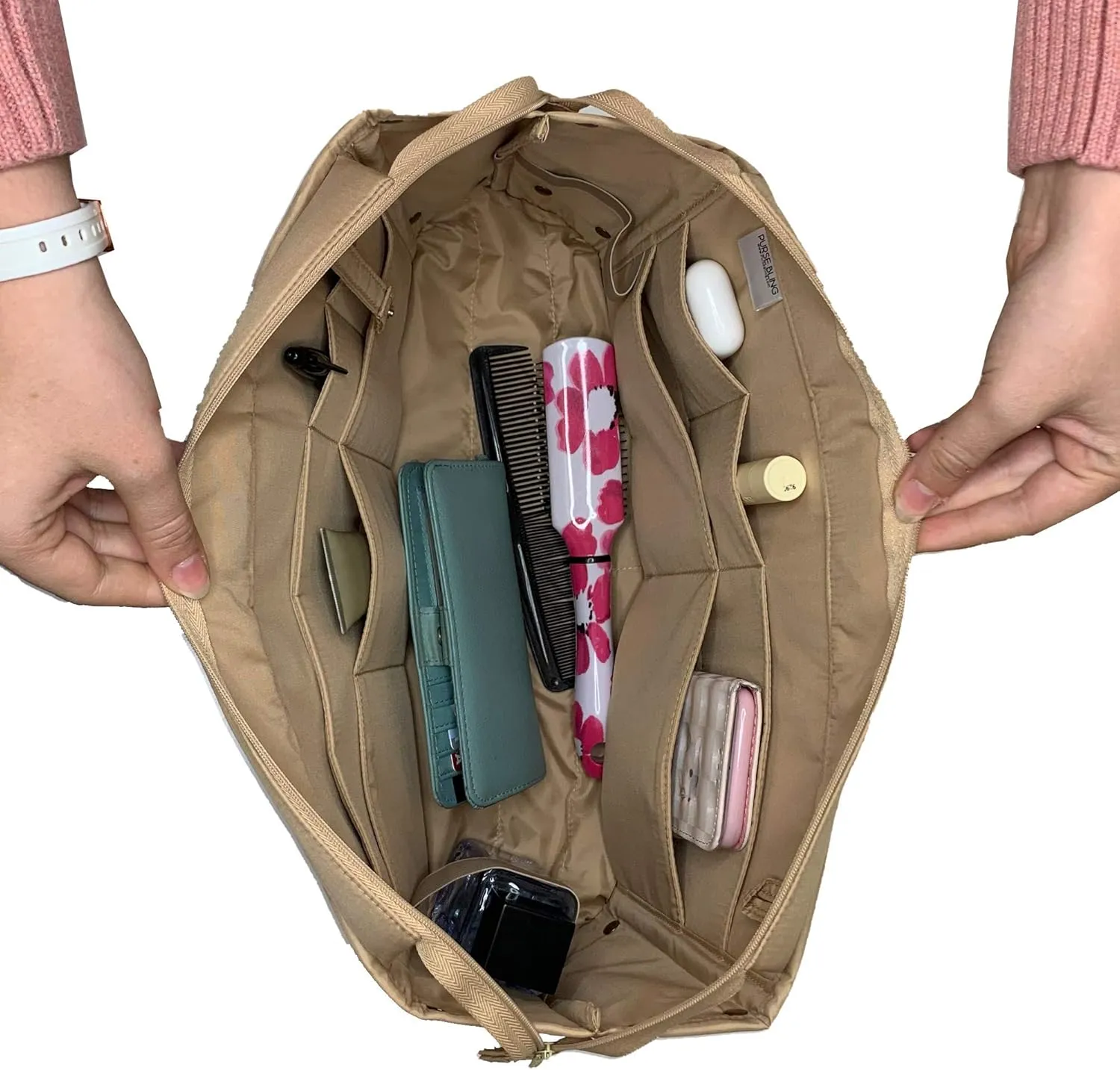 Exclusive Zippered Purse Organizer Insert For Handbags, Shaper For Speedy, Neverfull, On The Go & Graceful Totes (Extra Jumbo, Tan)