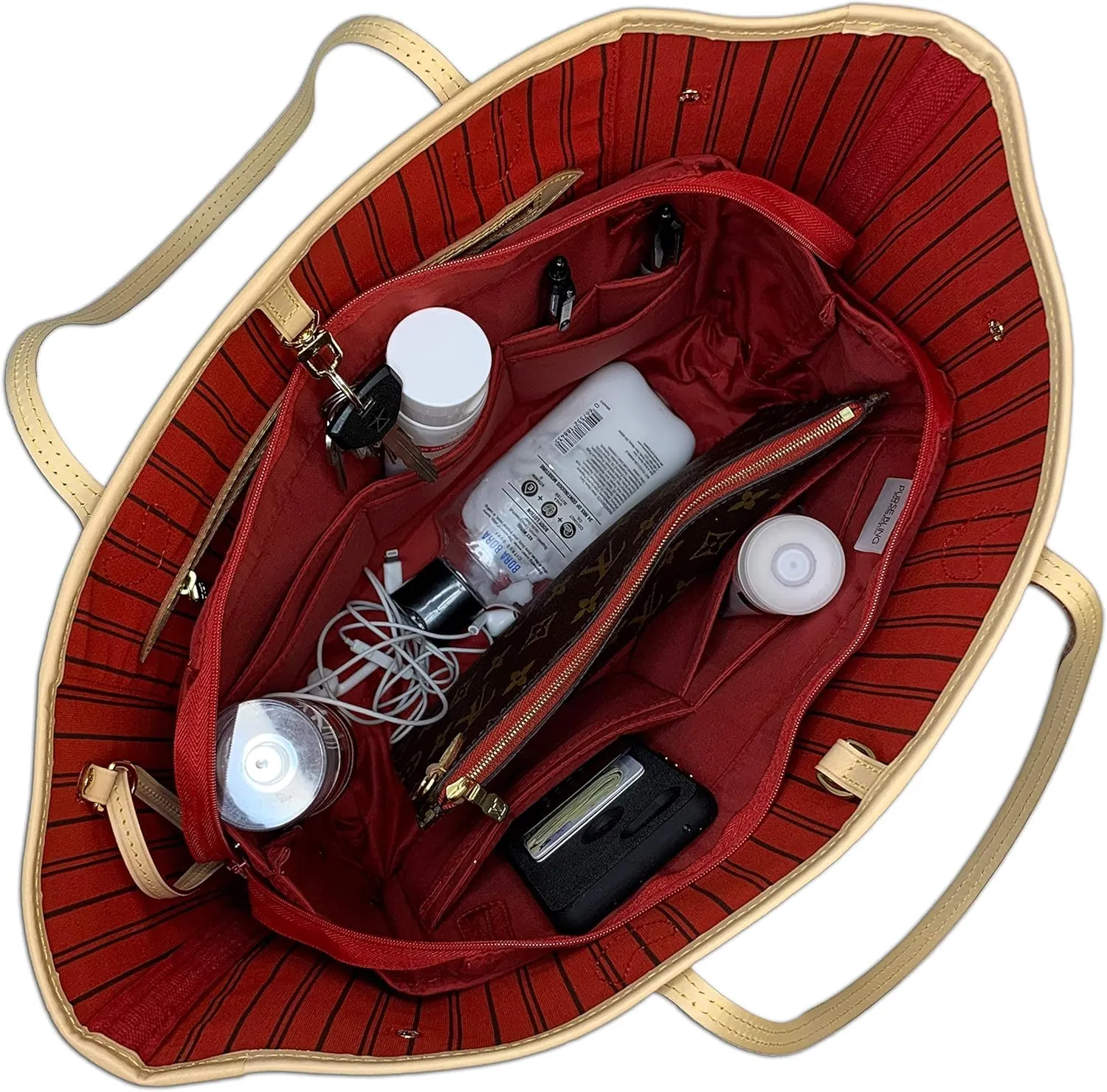 Exclusive Zippered Purse Organizer Insert For Handbags, Shaper For Speedy, Neverfull, On The Go & Graceful Totes (Extra Jumbo, Tan)