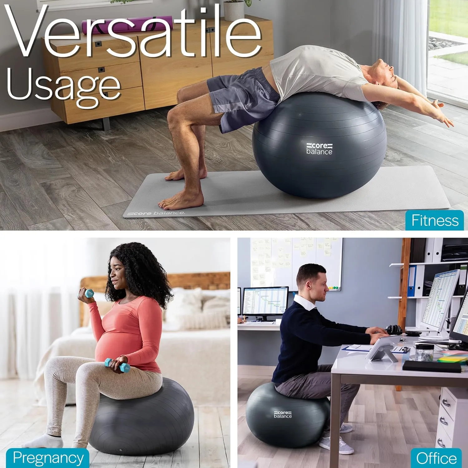 Exercise Ball for Workouts, Anti-Burst and Slip Resistant, Swiss Yoga Ball for Pregnancy, Stability, Fitness and Physical Therapy, 4 Sizes, with Pump