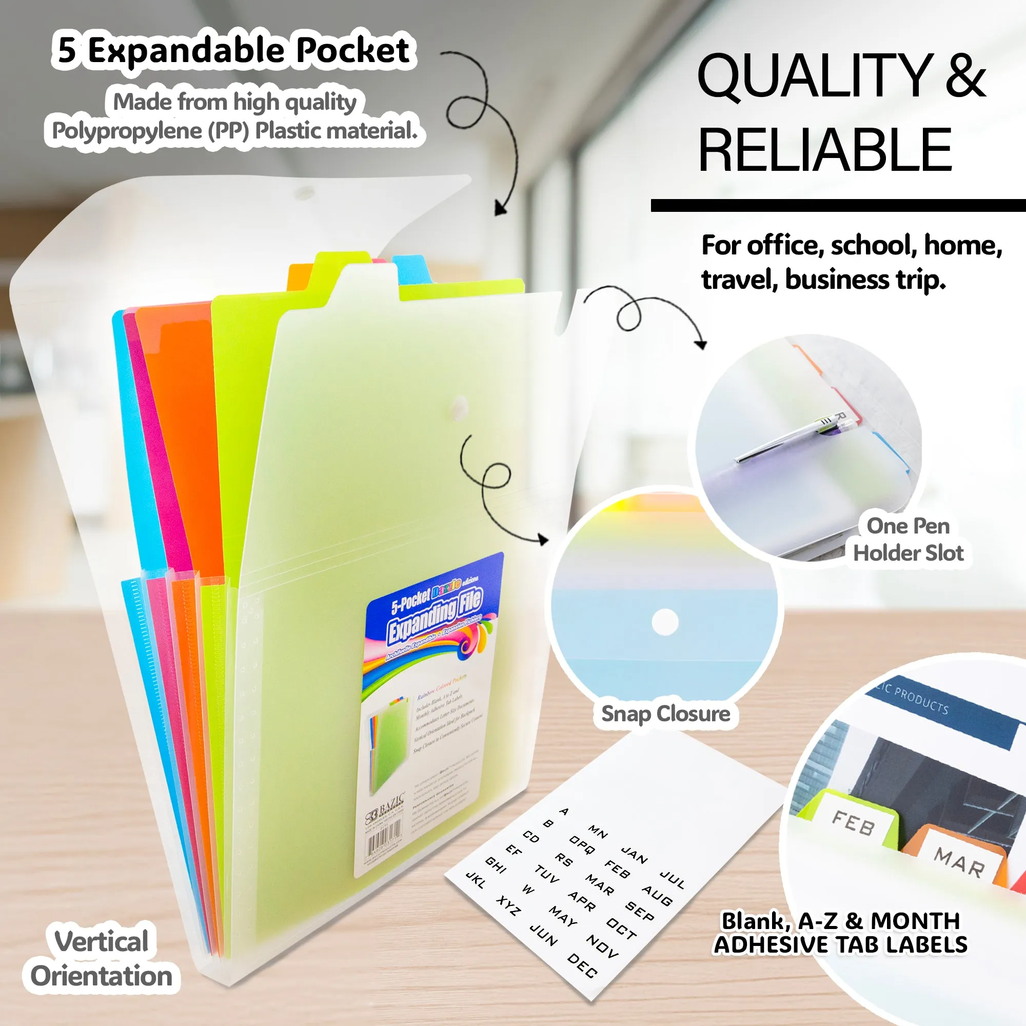 Expanding File Folder Letter Size Vertical Poly 5-Pocket