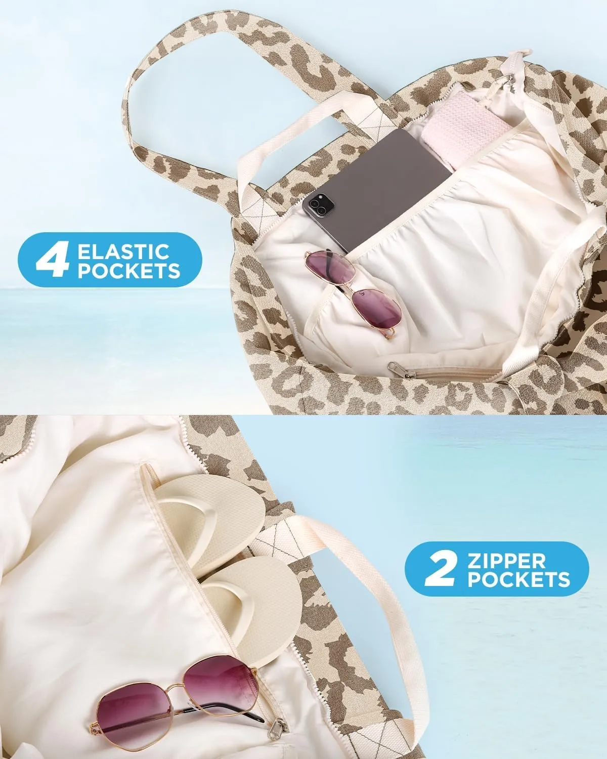 Extra Large Beach Bag for Women - Waterproof Sandproof Over-Size Carry On Beach Tote with 5 Pockets Gifts for Women