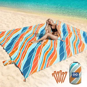 Extra Large Beach Blanket Waterproof & Sandproof 9'x10'8" for 10 People - Beach Essentials for Family, Picnic, Concert, Travel - Includes 4 ( 2) Stakes - by Everlasting Comfort