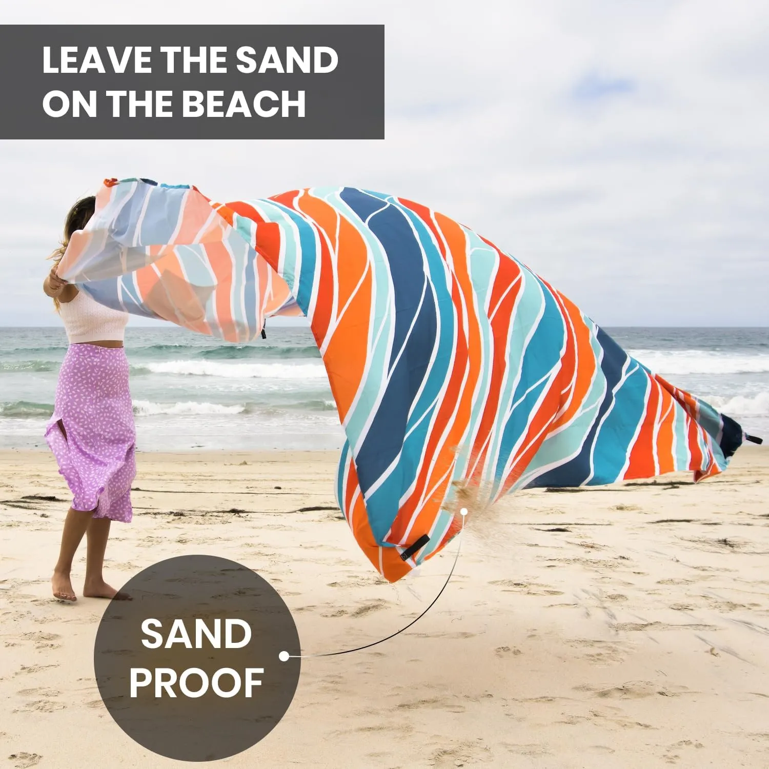 Extra Large Beach Blanket Waterproof & Sandproof 9'x10'8" for 10 People - Beach Essentials for Family, Picnic, Concert, Travel - Includes 4 ( 2) Stakes - by Everlasting Comfort