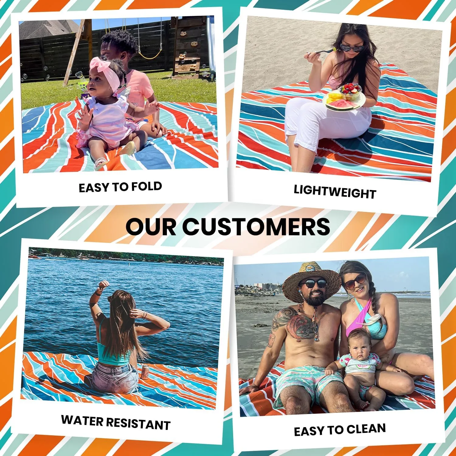 Extra Large Beach Blanket Waterproof & Sandproof 9'x10'8" for 10 People - Beach Essentials for Family, Picnic, Concert, Travel - Includes 4 ( 2) Stakes - by Everlasting Comfort