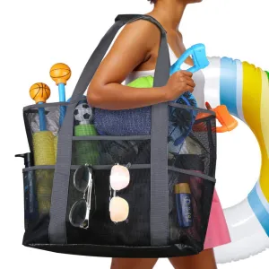 Extra Large Mesh Beach Bags and Totes Large Capacity Storage 30L/150lbs Durable Toy Tote Bag with Extra 8 Pockets&amp; Ins