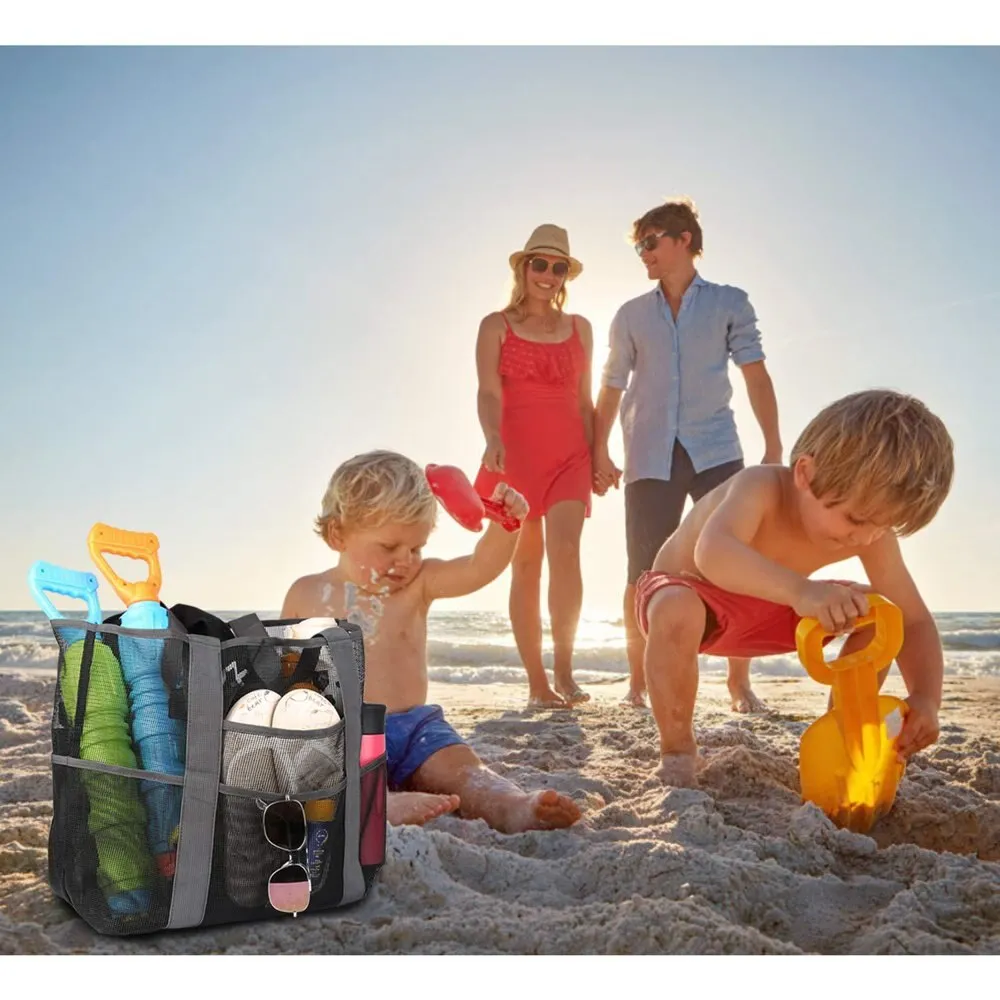 Extra Large Mesh Beach Bags and Totes Large Capacity Storage 30L/150lbs Durable Toy Tote Bag with Extra 8 Pockets&amp; Ins