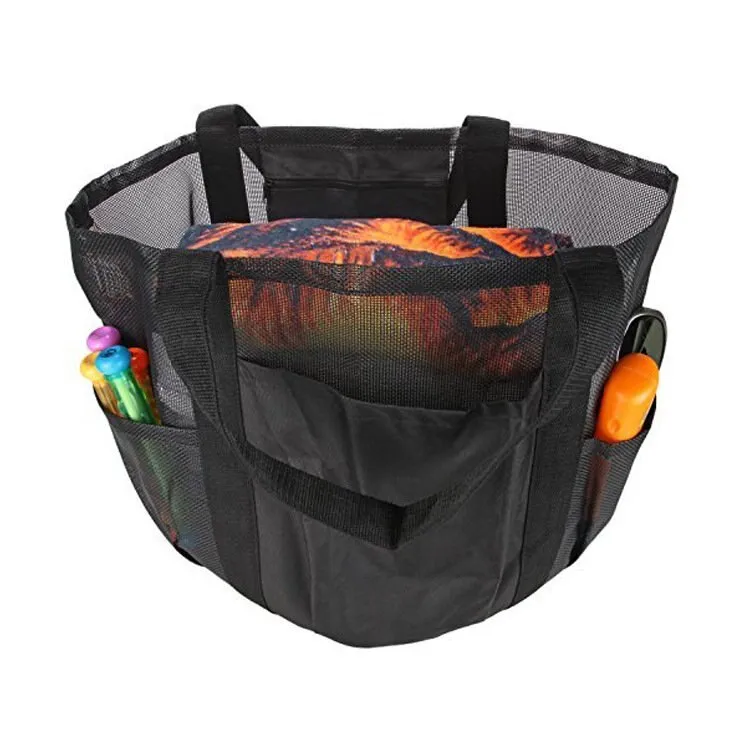 Extra Large Mesh Beach Bags and Totes Large Capacity Storage 30L/150lbs Durable Toy Tote Bag with Extra 8 Pockets&amp; Ins