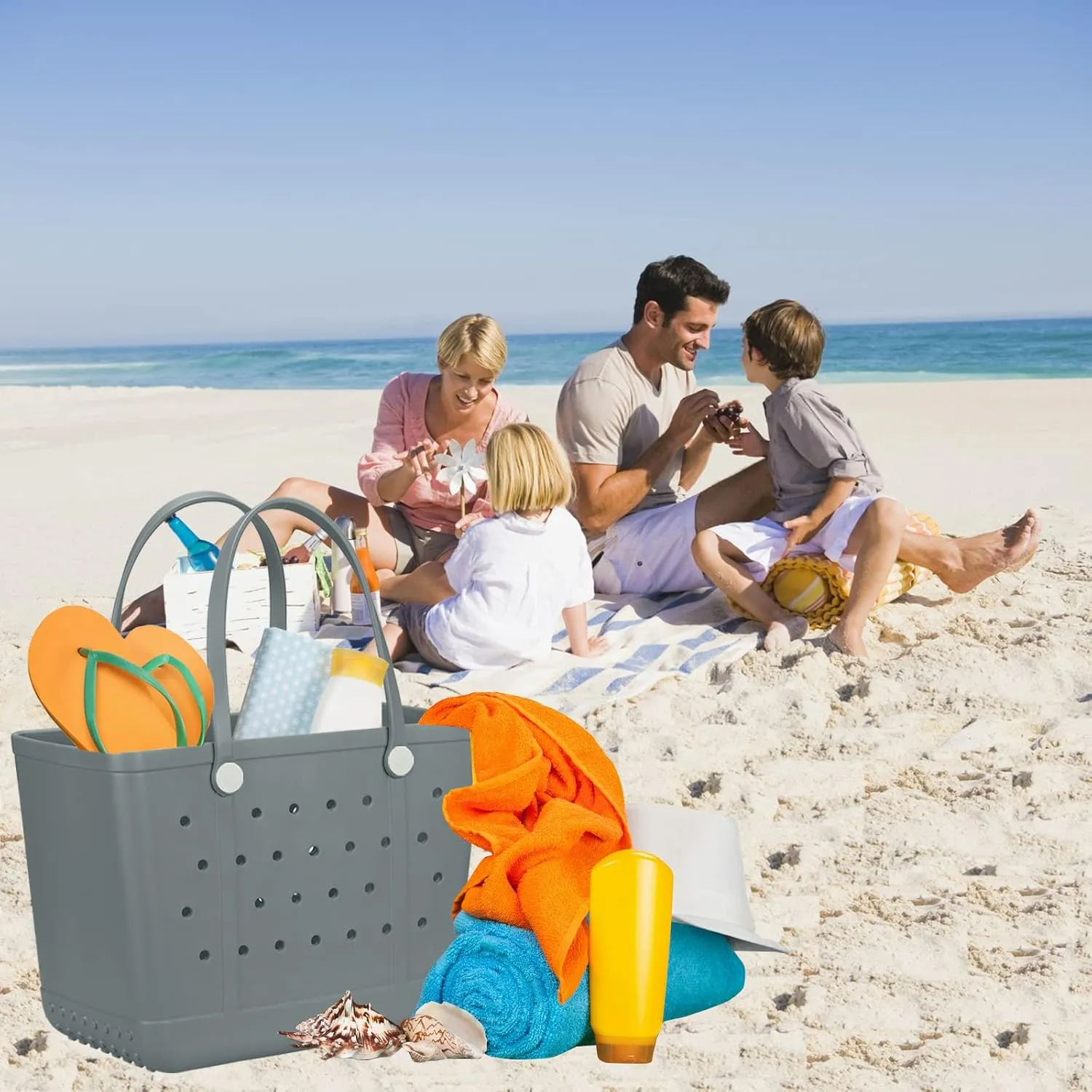 Extra Large Rubber Tote Bag Beach Bag, Washable Durable Open Beach Tote Bag, Travel Totes Bag for Pool Boat Sports