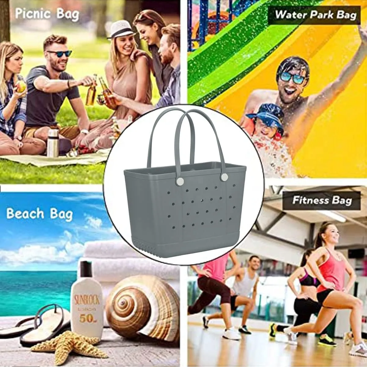Extra Large Rubber Tote Bag Beach Bag, Washable Durable Open Beach Tote Bag, Travel Totes Bag for Pool Boat Sports