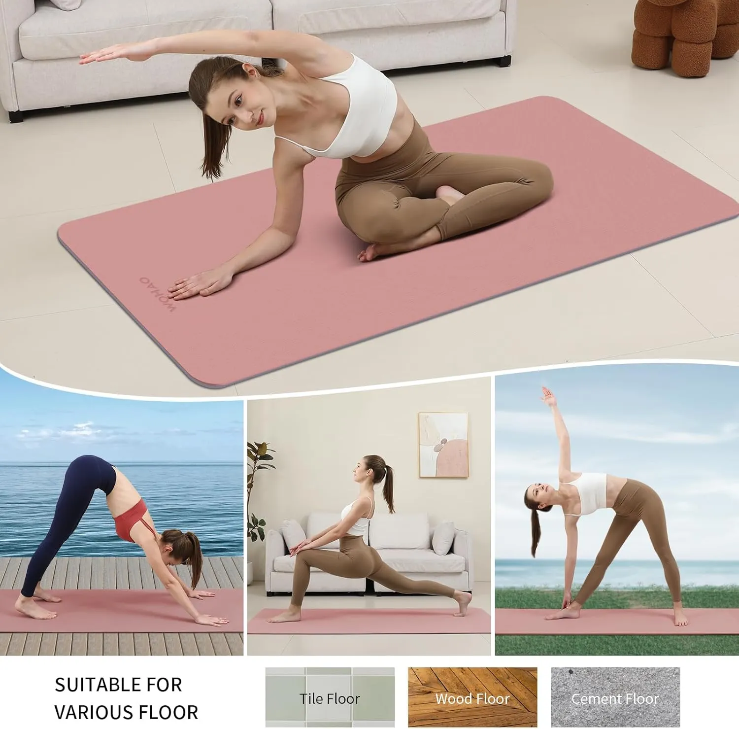 Extra Thick 8mm Yoga Mat, 72"x28" Two-Sided Non-Slip Exercise Mat, Non-Toxic & Odorless with Carrying Strap for Yoga, Pilates, Home Gym