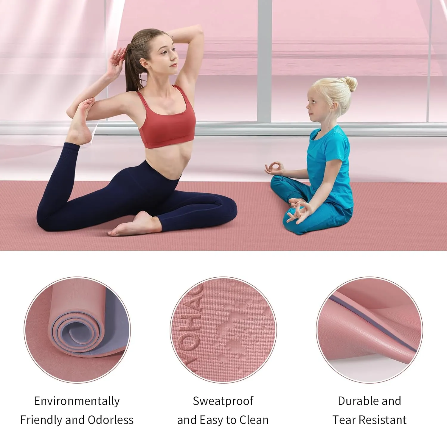 Extra Thick 8mm Yoga Mat, 72"x28" Two-Sided Non-Slip Exercise Mat, Non-Toxic & Odorless with Carrying Strap for Yoga, Pilates, Home Gym