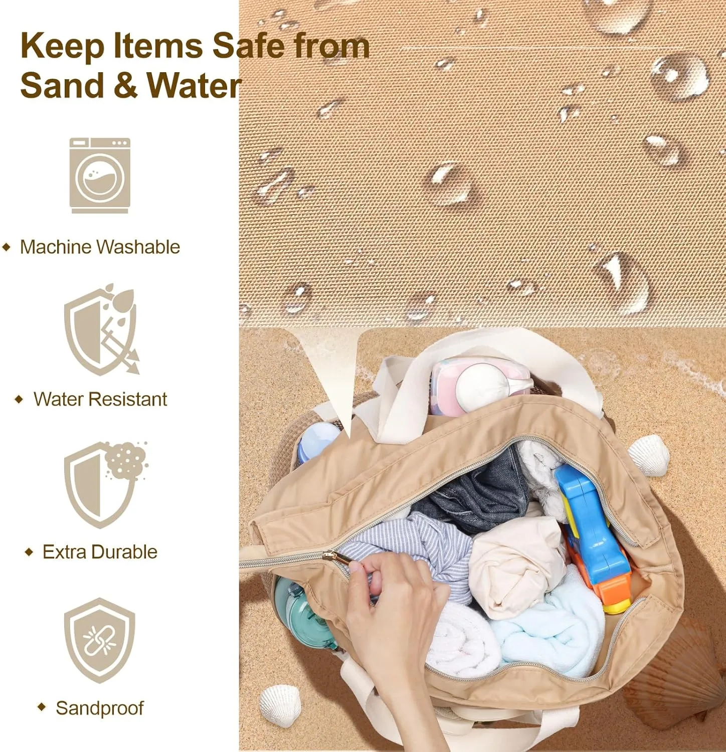 F-color Waterproof Beach Bags for Women - Machine Washable Travel Tote Bag with Zipper Cruise Swim Vacation Essentials