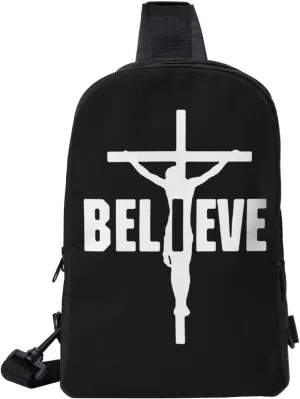 Faith Cross, Christian, Jesus, Believer Crossbody Sling Bag Dual Pocket Small Sling Bag Man'S Womans Chest Bag For Travel Running Walking