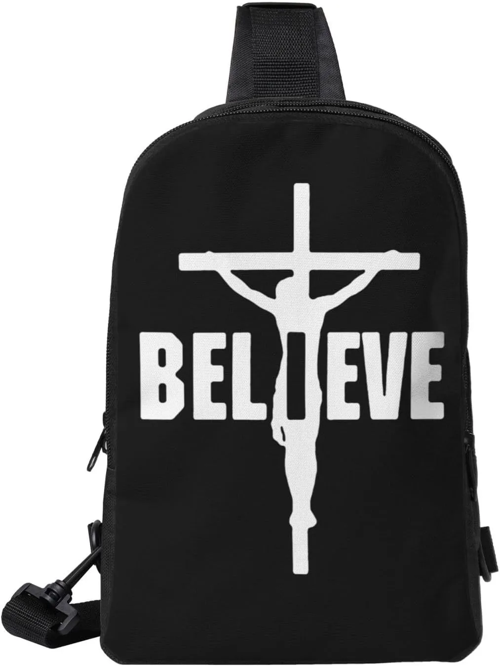 Faith Cross, Christian, Jesus, Believer Crossbody Sling Bag Dual Pocket Small Sling Bag Man'S Womans Chest Bag For Travel Running Walking