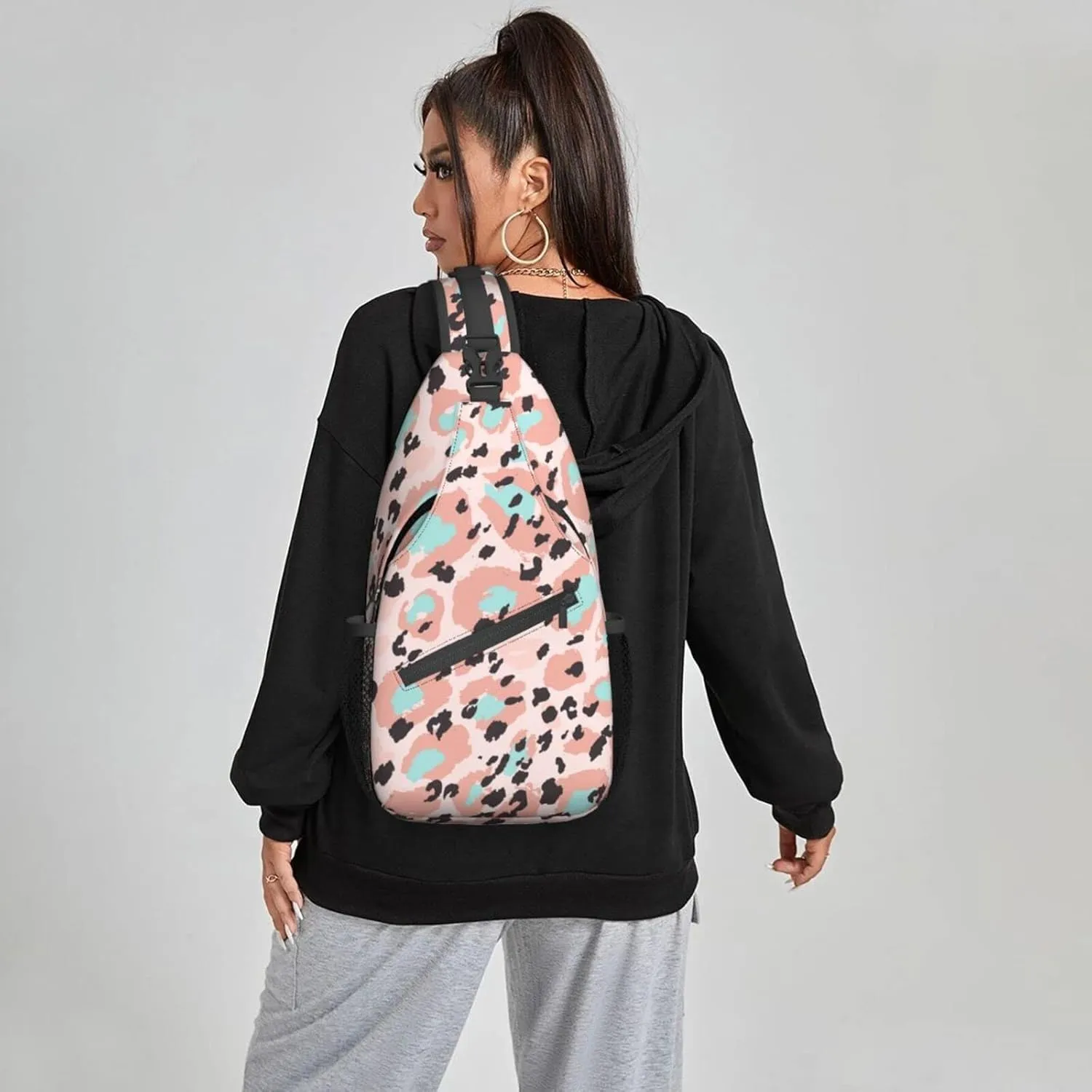 Famame Creative Leopard Rosettes Background Sling Backpack Chest Bag Crossbody Shoulder Bag Gym Cycling Travel Hiking Daypack For Men Women
