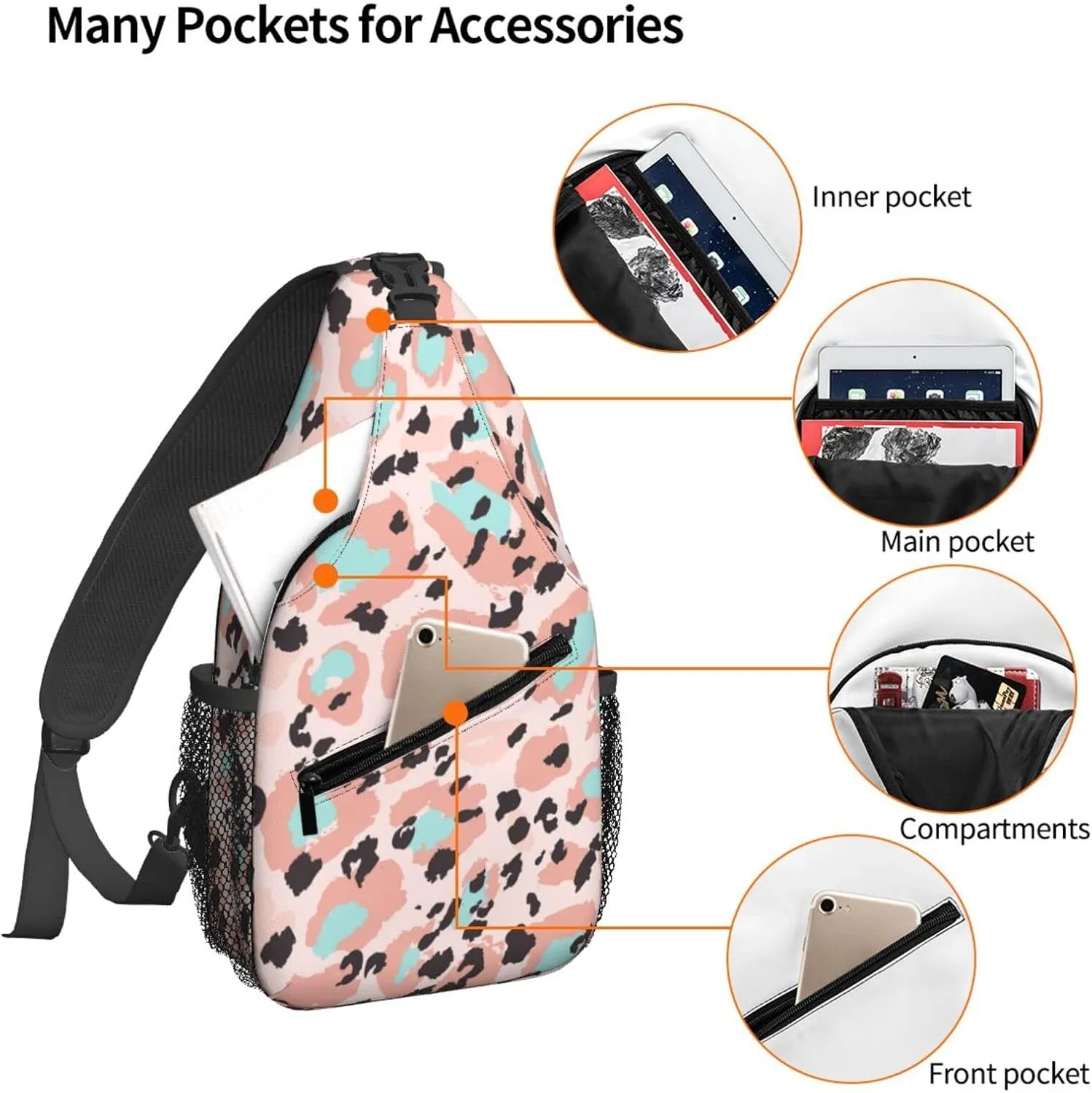 Famame Creative Leopard Rosettes Background Sling Backpack Chest Bag Crossbody Shoulder Bag Gym Cycling Travel Hiking Daypack For Men Women