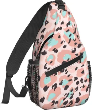 Famame Creative Leopard Rosettes Background Sling Backpack Chest Bag Crossbody Shoulder Bag Gym Cycling Travel Hiking Daypack For Men Women