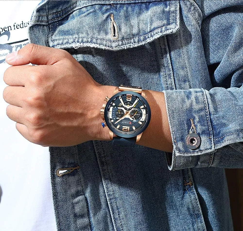 FANMIS Mens Luxury Watches Business Chronograph Dress Waterproof Leather Strap Analog Quartz Wrist Watch