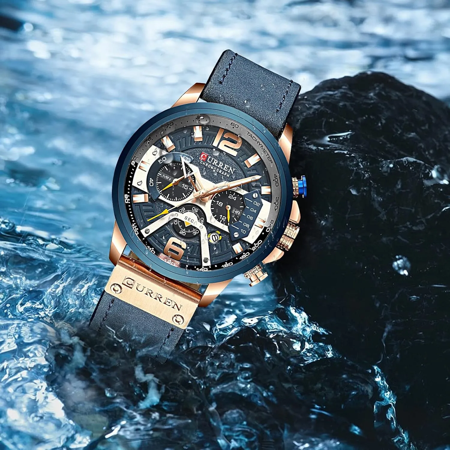 FANMIS Mens Luxury Watches Business Chronograph Dress Waterproof Leather Strap Analog Quartz Wrist Watch