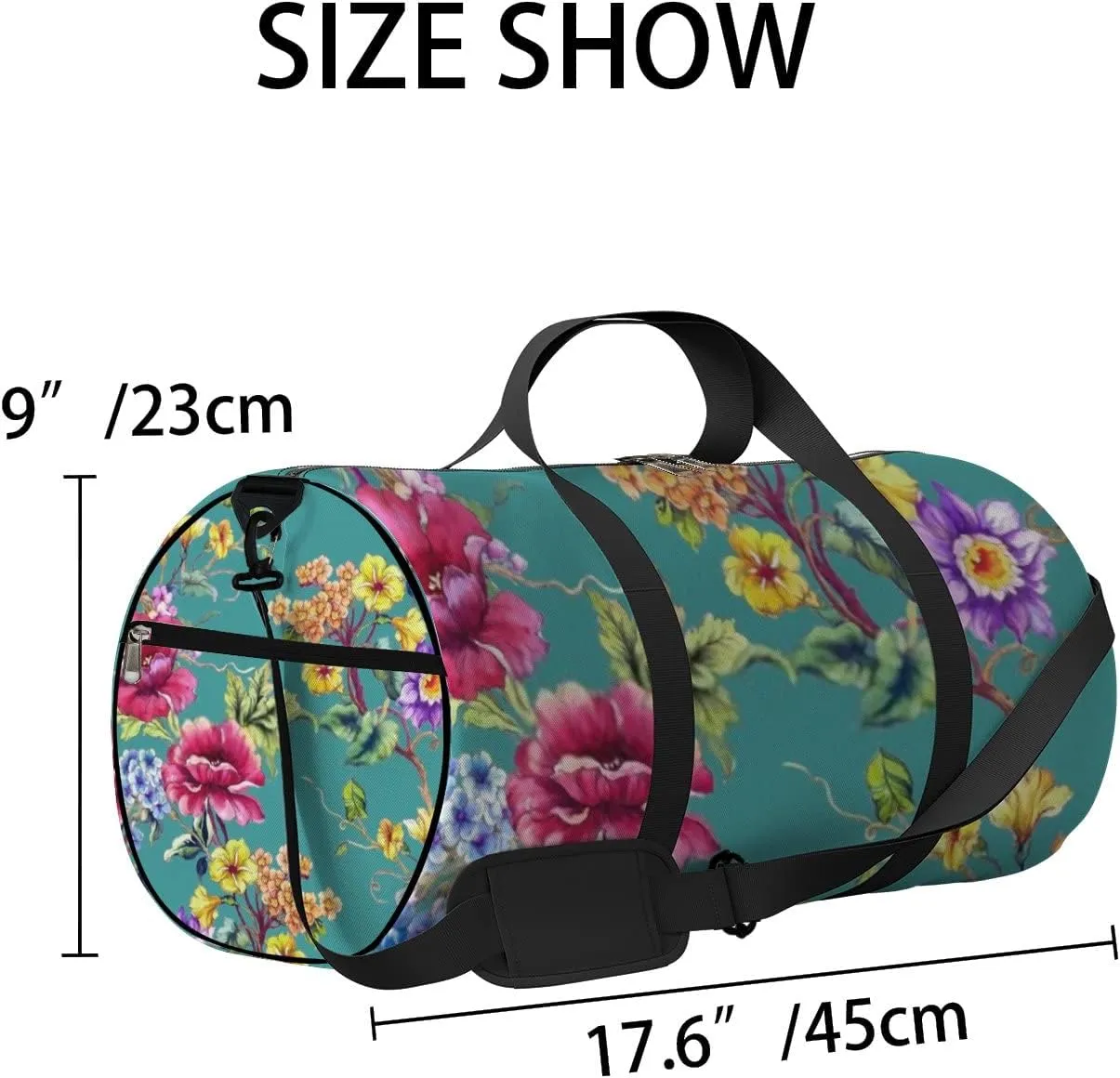 Fantacy Watercolor Flowers Sports Duffel Bag Travel Gym Tote Bags Lightweight Durable Shoulder Strap Waterproof Polyester Outside Mesh Pocket Overnight Trip Duffel Bag for Women Men