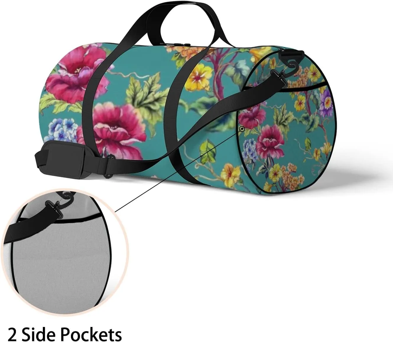Fantacy Watercolor Flowers Sports Duffel Bag Travel Gym Tote Bags Lightweight Durable Shoulder Strap Waterproof Polyester Outside Mesh Pocket Overnight Trip Duffel Bag for Women Men