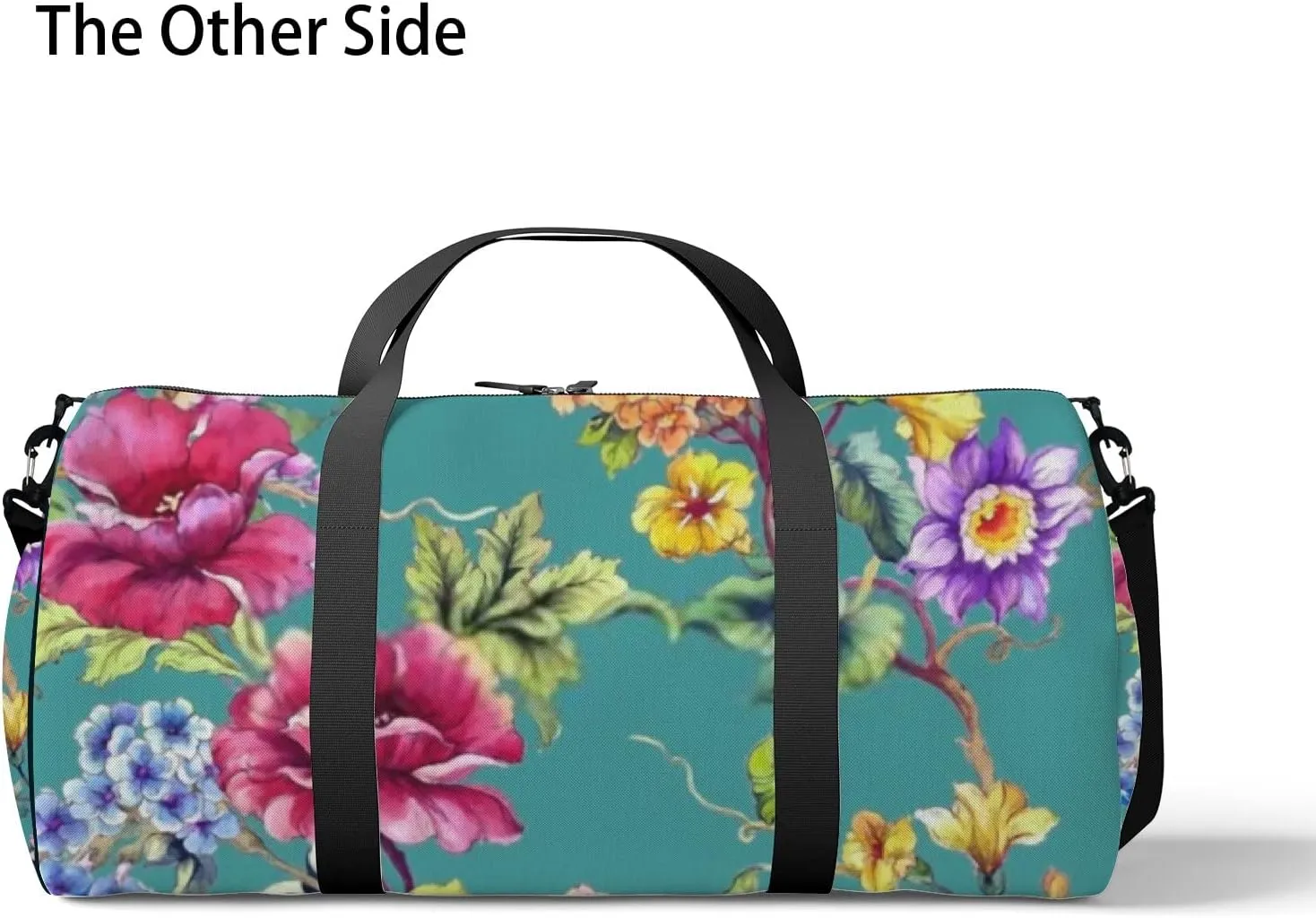 Fantacy Watercolor Flowers Sports Duffel Bag Travel Gym Tote Bags Lightweight Durable Shoulder Strap Waterproof Polyester Outside Mesh Pocket Overnight Trip Duffel Bag for Women Men