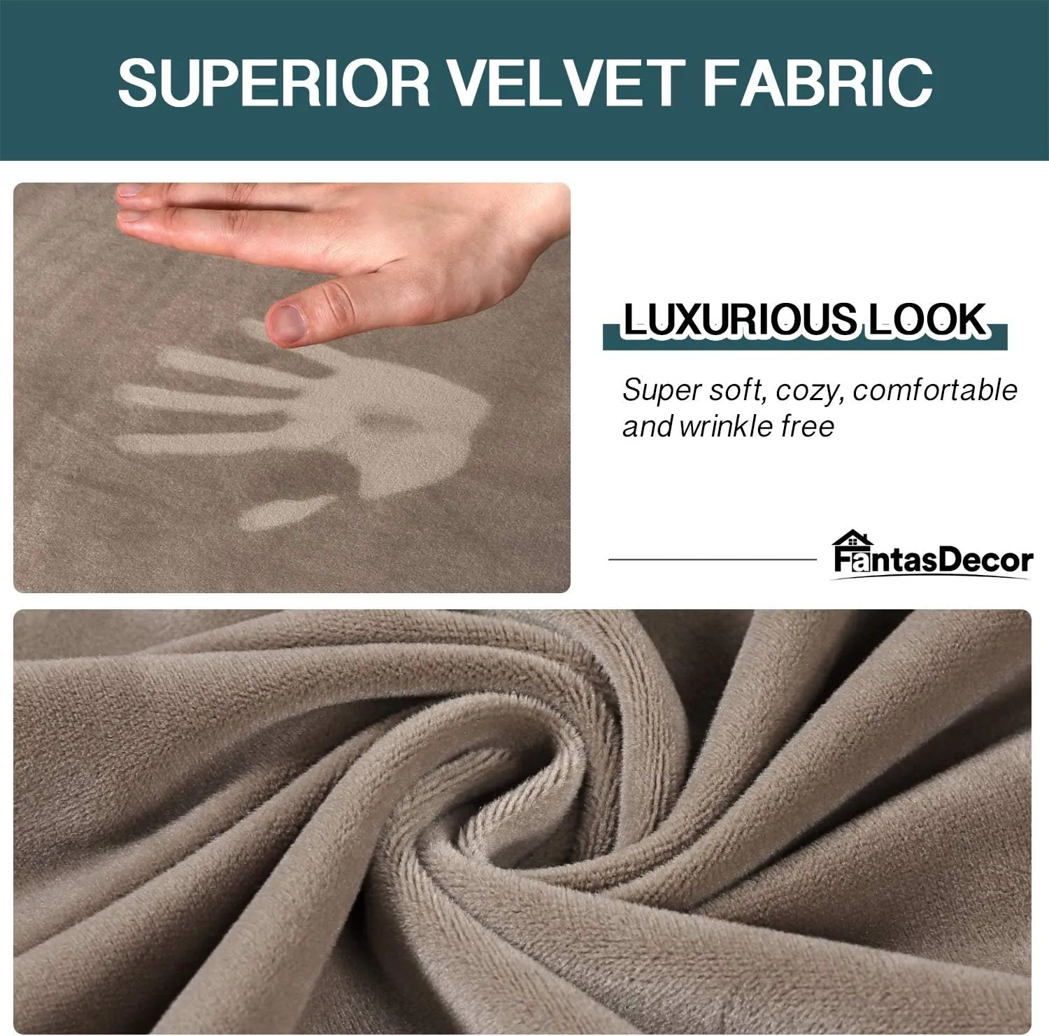 FantasDecor 2 Piece Chair Sofa Covers Velvet for Living Room Slipcovers with Individual Cushion Elastic Furniture Protector for Pets, Machine Washable (Armchair, Taupe)