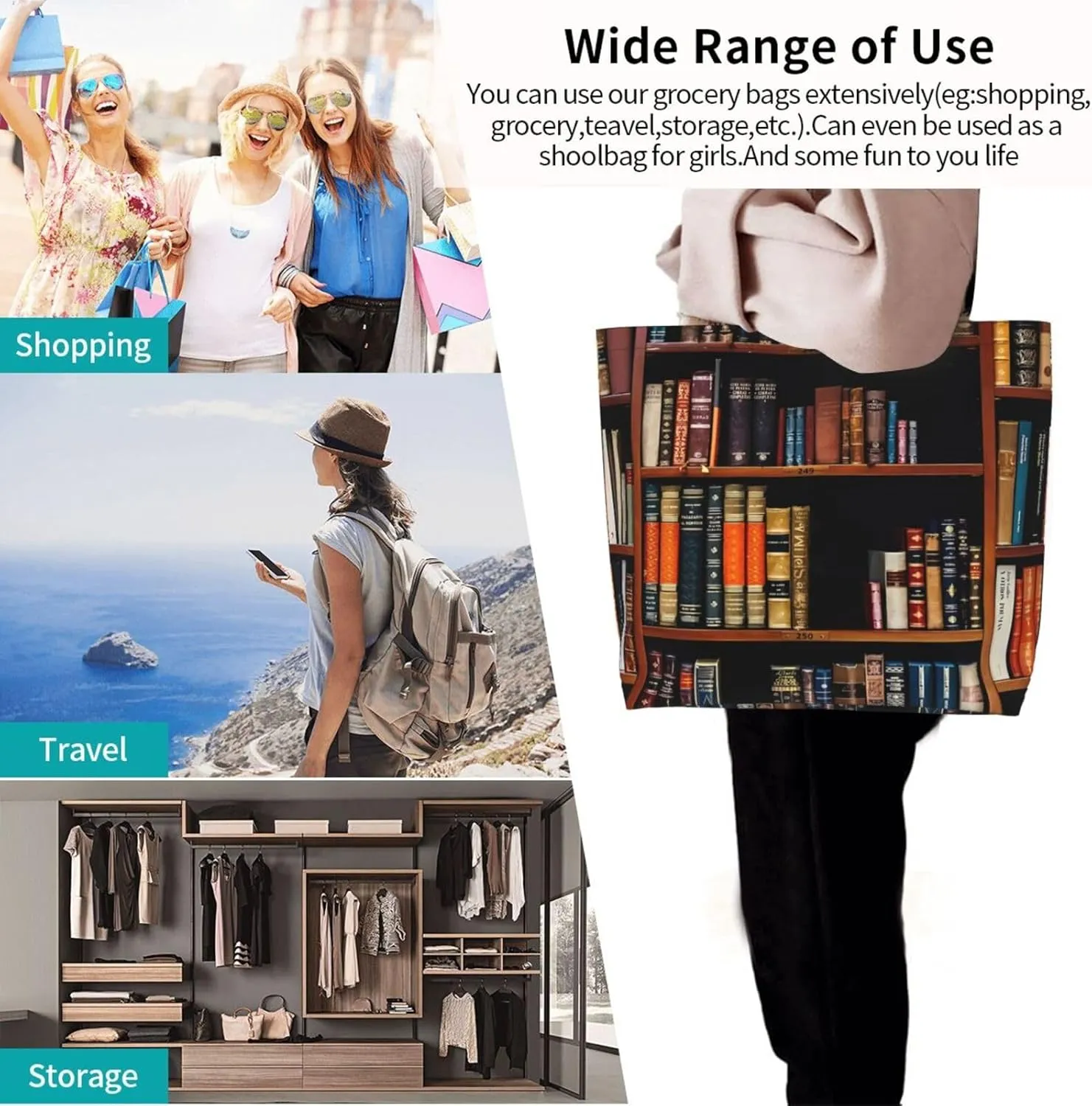 Fantasy Book Shelf Women's Tote Bag Large Capacity Single Shoulder Bags Handbag for Shopping Work