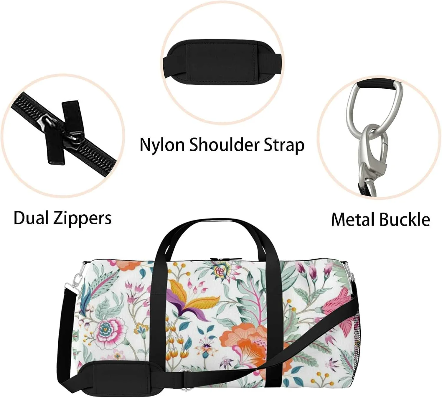 Fantasy Floral Sports Duffel Bag Travel Gym Tote Bags Lightweight Durable Shoulder Strap Waterproof Polyester Outside Mesh Pocket Overnight Trip Duffel Bag for Women Men