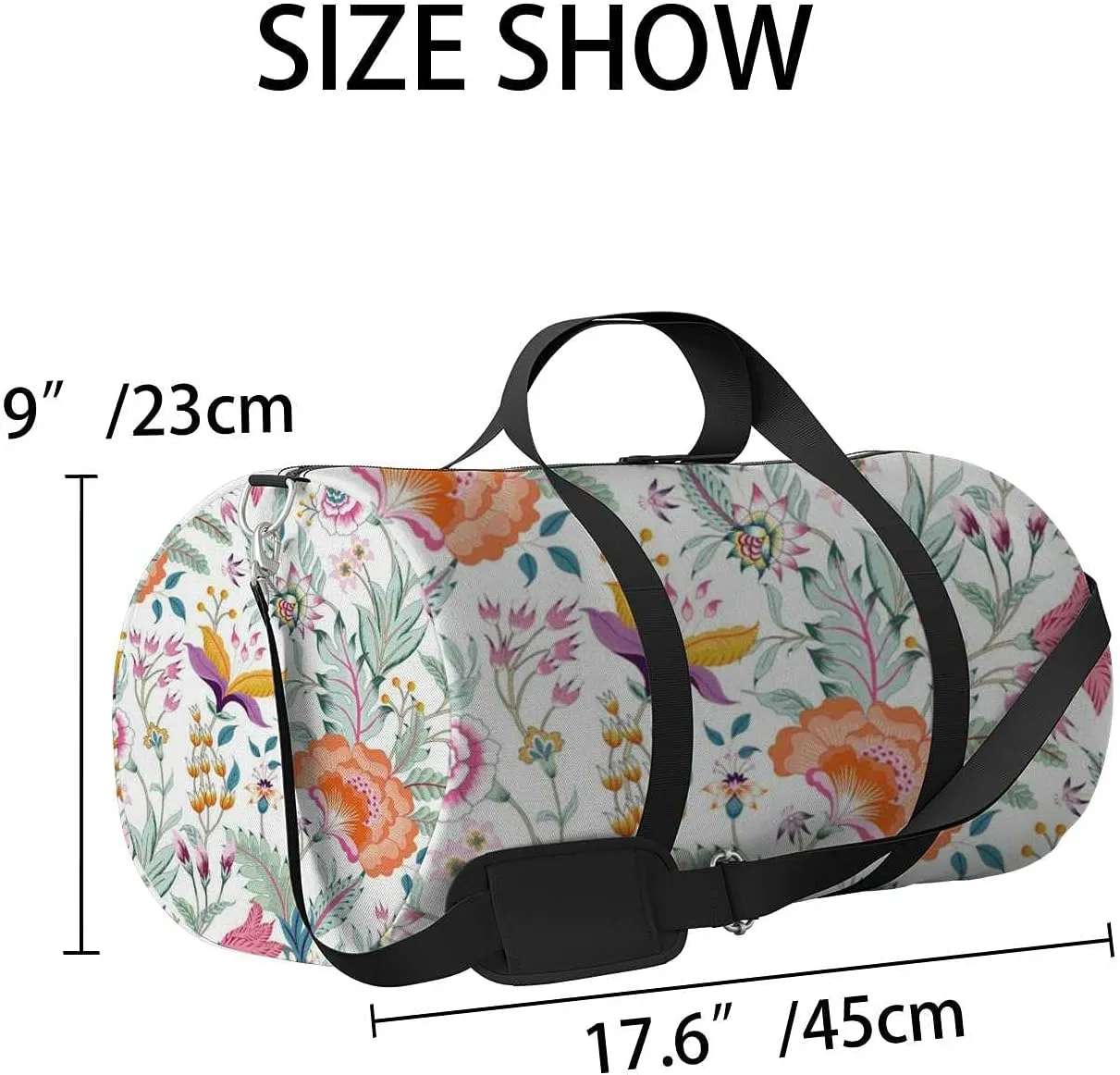 Fantasy Floral Sports Duffel Bag Travel Gym Tote Bags Lightweight Durable Shoulder Strap Waterproof Polyester Outside Mesh Pocket Overnight Trip Duffel Bag for Women Men