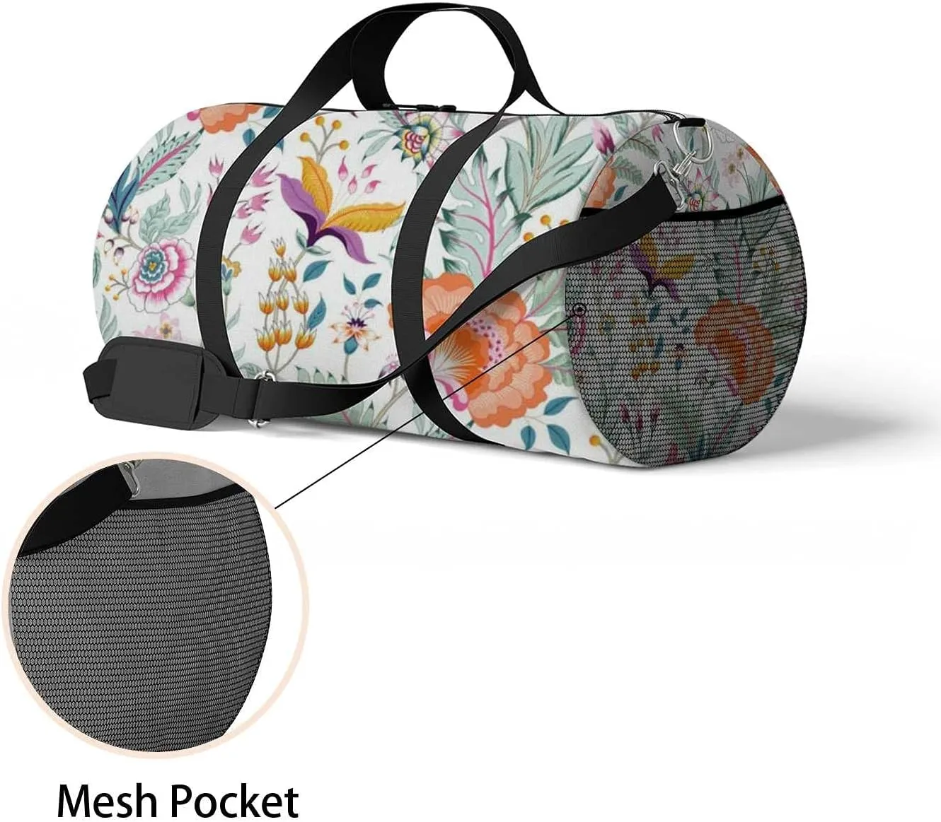 Fantasy Floral Sports Duffel Bag Travel Gym Tote Bags Lightweight Durable Shoulder Strap Waterproof Polyester Outside Mesh Pocket Overnight Trip Duffel Bag for Women Men