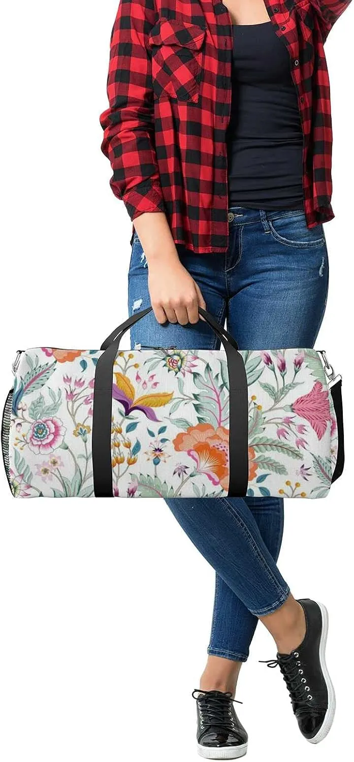 Fantasy Floral Sports Duffel Bag Travel Gym Tote Bags Lightweight Durable Shoulder Strap Waterproof Polyester Outside Mesh Pocket Overnight Trip Duffel Bag for Women Men