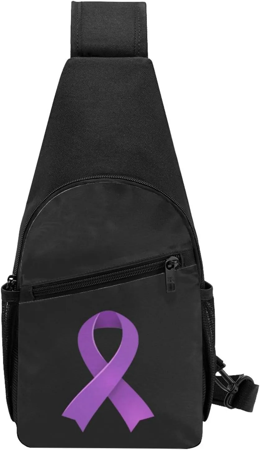 Fashion One-Shoulder Bag Pancreatic Cancer Awareness Purple Ribbon Anti-Theft Crossbody Shoulder Chest Bag