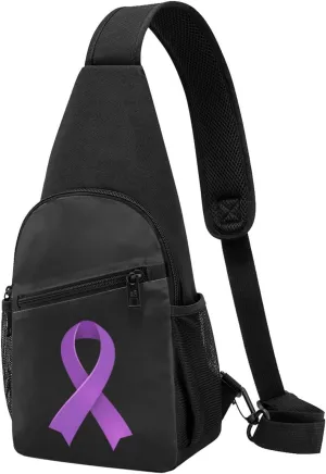 Fashion One-Shoulder Bag Pancreatic Cancer Awareness Purple Ribbon Anti-Theft Crossbody Shoulder Chest Bag