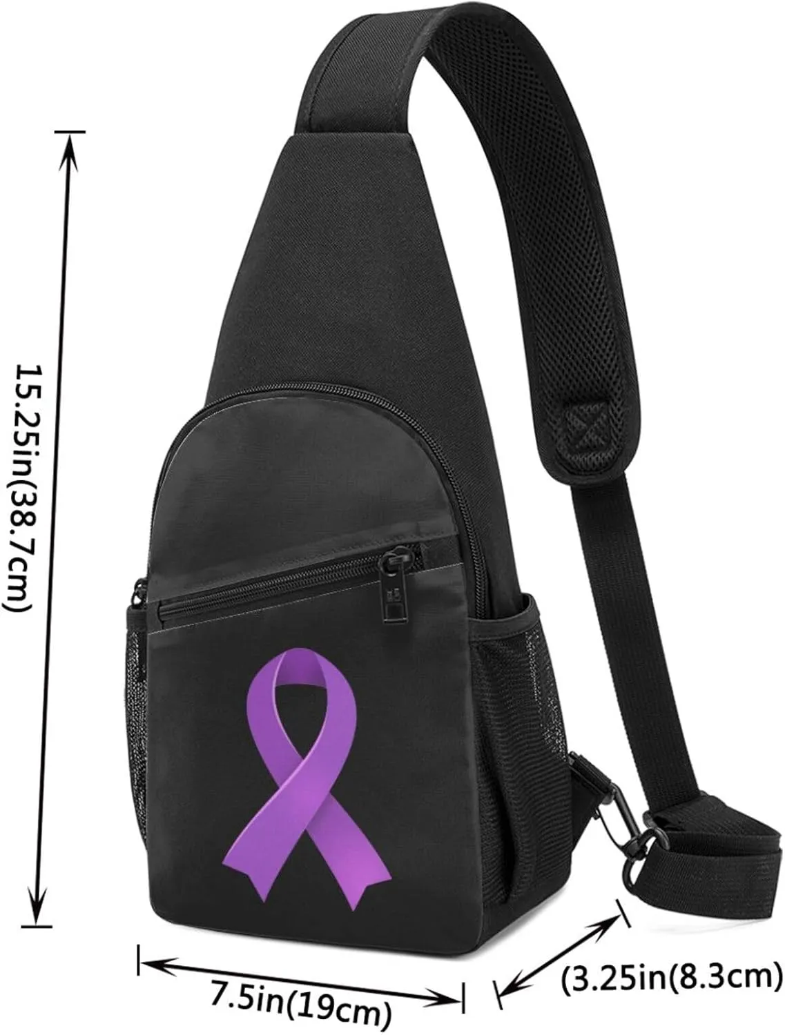Fashion One-Shoulder Bag Pancreatic Cancer Awareness Purple Ribbon Anti-Theft Crossbody Shoulder Chest Bag