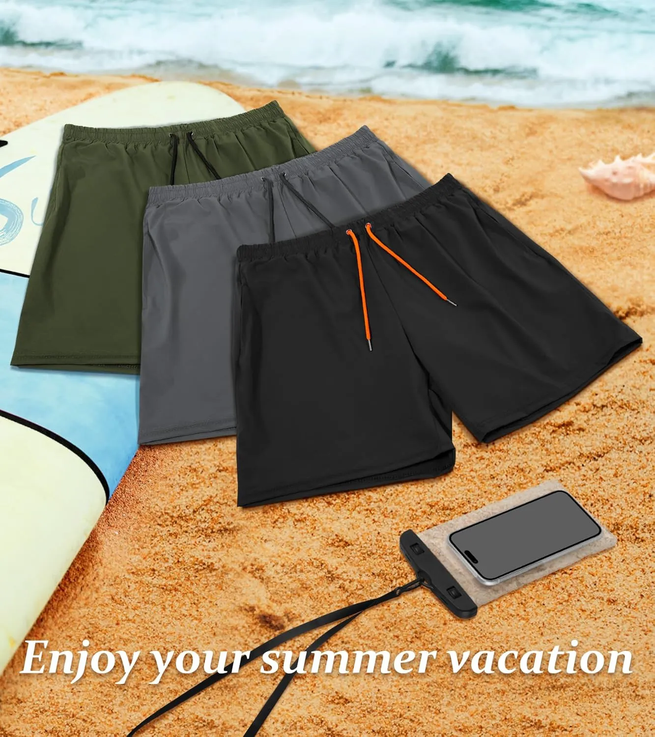 Fasker Mens Swim Trunks with Compression Liner 7" Inseam Quick Dry Bathing Suit Beach Shorts Swimming Trunks with Pockets