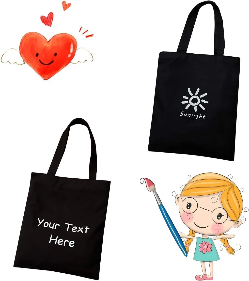 Faylapa 6 Pcs Canvas Tote Bags,Heavy Duty and Strong Easter Hunter Bag Shopping Grocery Bag Blank Cotton Bags for Decorating Crafts DIY,Painting (Black 13.6"x 15.3")