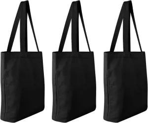 Faylapa 6 Pcs Canvas Tote Bags,Heavy Duty and Strong Easter Hunter Bag Shopping Grocery Bag Blank Cotton Bags for Decorating Crafts DIY,Painting (Black 13.6"x 15.3")