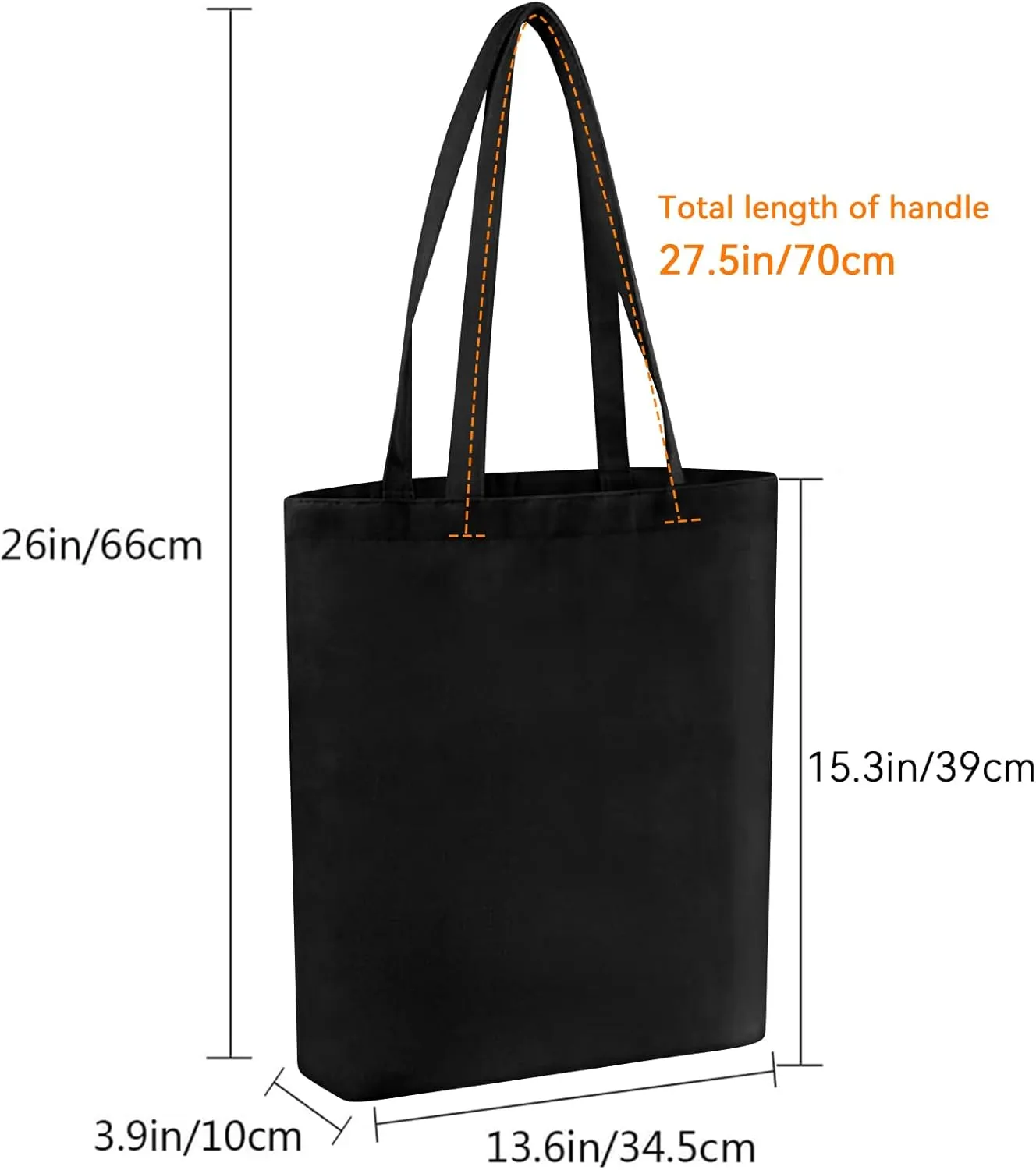 Faylapa 6 Pcs Canvas Tote Bags,Heavy Duty and Strong Easter Hunter Bag Shopping Grocery Bag Blank Cotton Bags for Decorating Crafts DIY,Painting (Black 13.6"x 15.3")