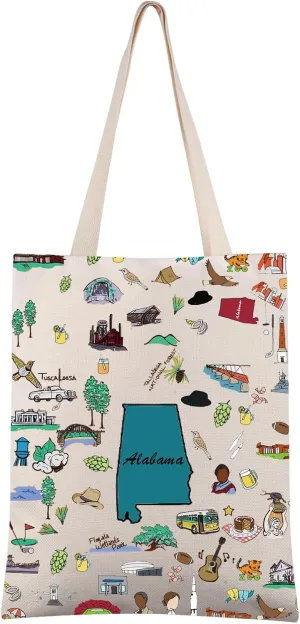 FEELMEM Alabama Travel Gift Alabama State Canvas Tote Bag Alabama Trip Souvenir Shoulder Bag Alabama Merchandise