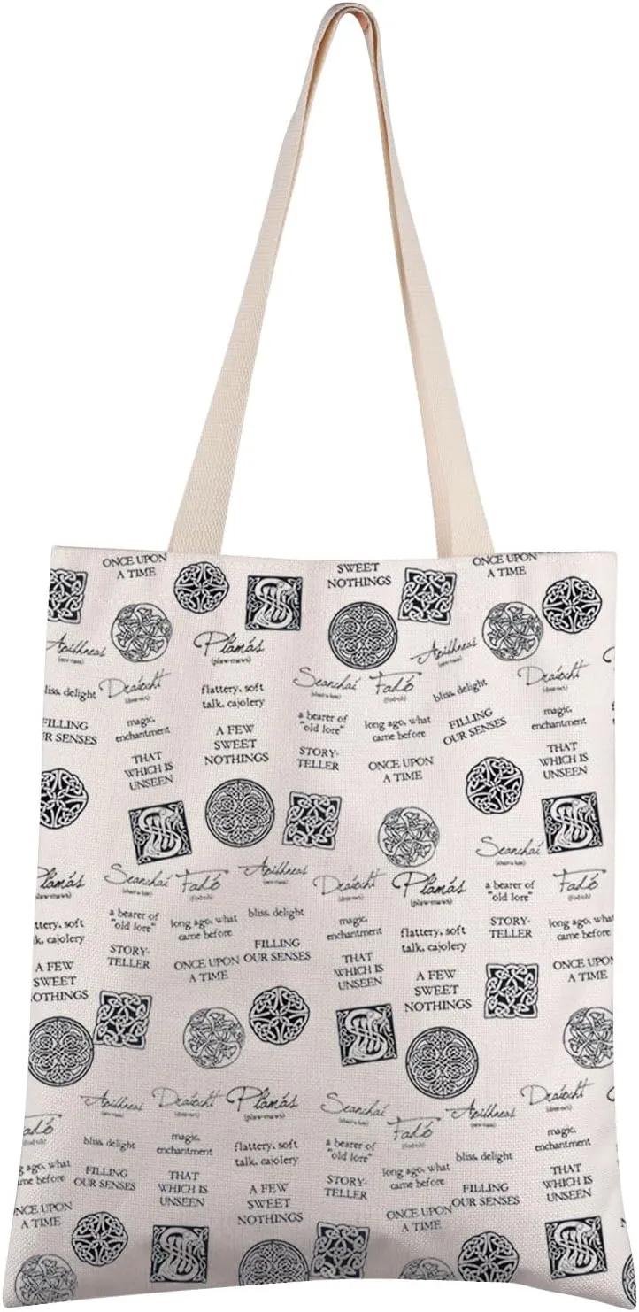 FEELMEM Irish Words Canvas Tote Bag As Gaeilge Irish Language Celtic Tote Bag Irish Quotes Gaelic Booklish Gift