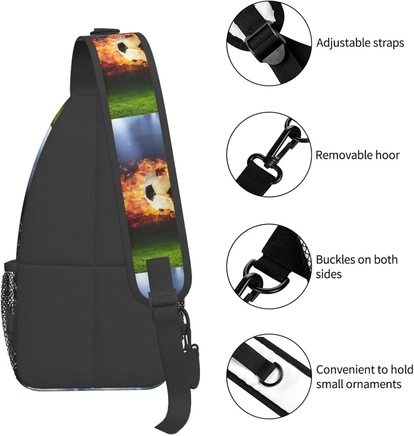 Fiery Flames Soccer Goal Ball And Break Through Net Chest Sling Bag Crossbody Shoulder Backpack Bag Gym Cycling Daypack Travel Hiking Cross Bag