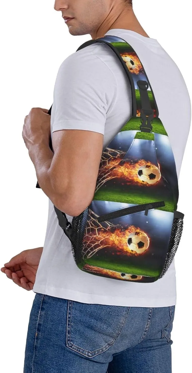 Fiery Flames Soccer Goal Ball And Break Through Net Chest Sling Bag Crossbody Shoulder Backpack Bag Gym Cycling Daypack Travel Hiking Cross Bag