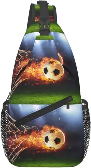 Fiery Flames Soccer Goal Ball And Break Through Net Chest Sling Bag Crossbody Shoulder Backpack Bag Gym Cycling Daypack Travel Hiking Cross Bag