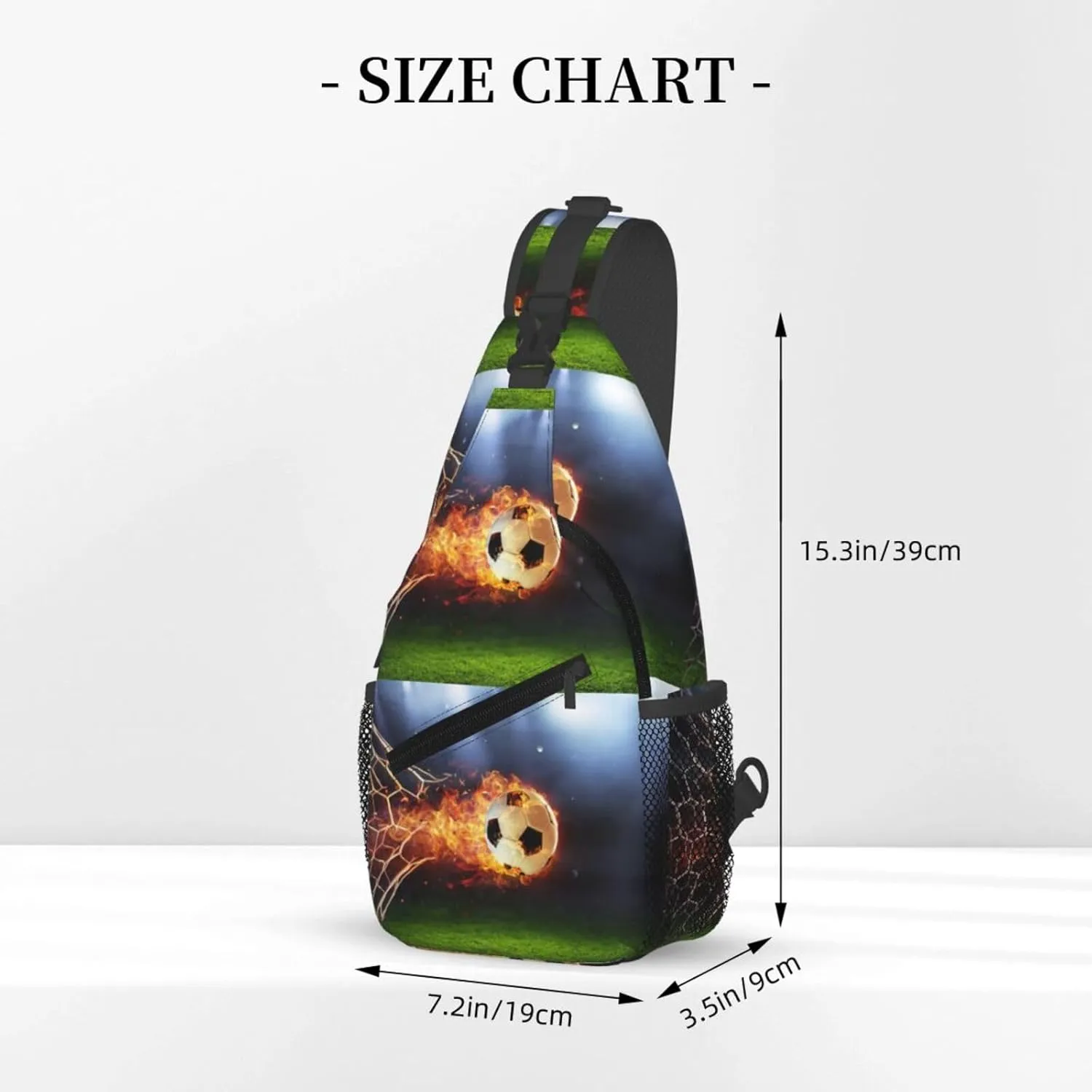 Fiery Flames Soccer Goal Ball And Break Through Net Chest Sling Bag Crossbody Shoulder Backpack Bag Gym Cycling Daypack Travel Hiking Cross Bag